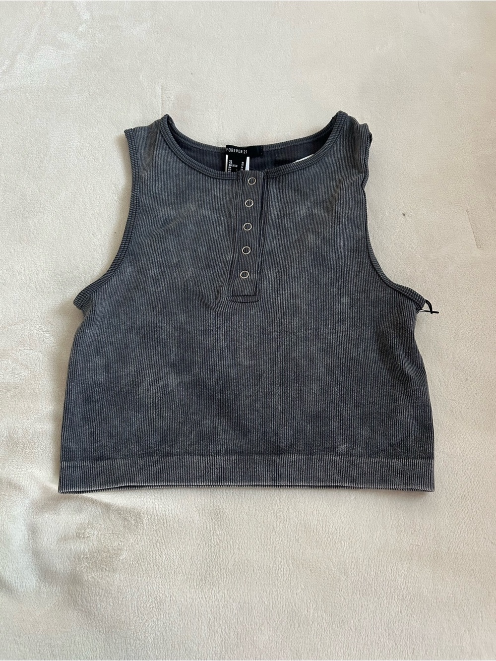 Forever 21 Woman’s Charcoal Ribbed Henley Cropped Tank